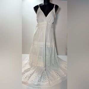 Stunning Cream Boho Eyelet Lace Maxi Dress